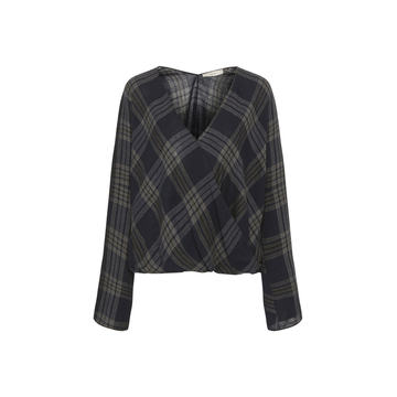 Plaid Crossover Cotton-Blend Blouse