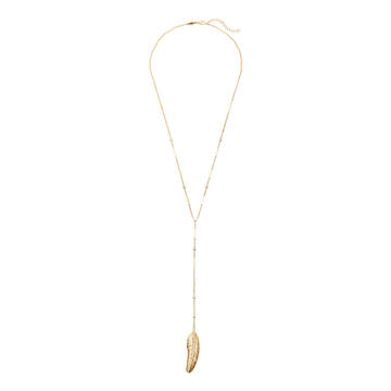 14K Yellow Gold Large Pave Feather Y Necklace