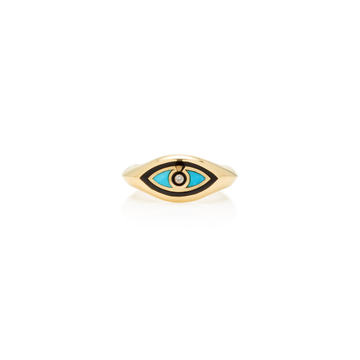 14K Yellow Gold With Turquoise And Onyx Eye Ring