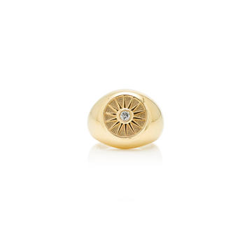 14K Yellow Gold Diamond Center Round Compass Ring