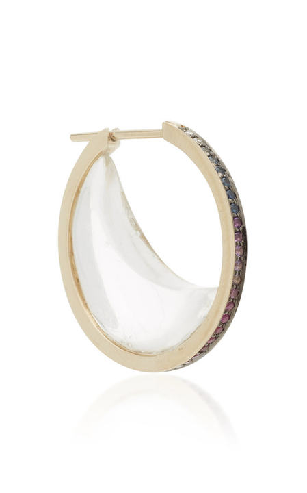 Rainbow Navratna Chandra Crescent 18K Gold Multi-Stone Earrings展示图