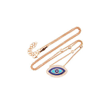 14K Rose Gold Small Lapis And Turquoise Inlay Eye Necklace