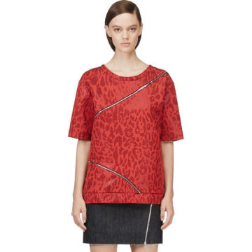 Red Jacquard Leopard Zip-Trimmed T-Shirt