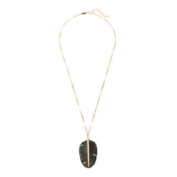 14K Yellow Gold Large Black Feather Necklace