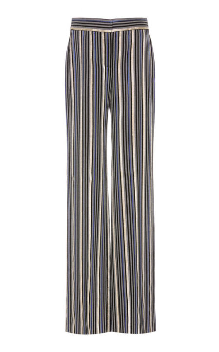 Striped High-Waisted Straight-Leg Trousers展示图