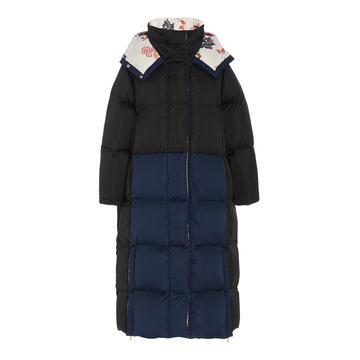 Long Print-Lined Puffer Coat