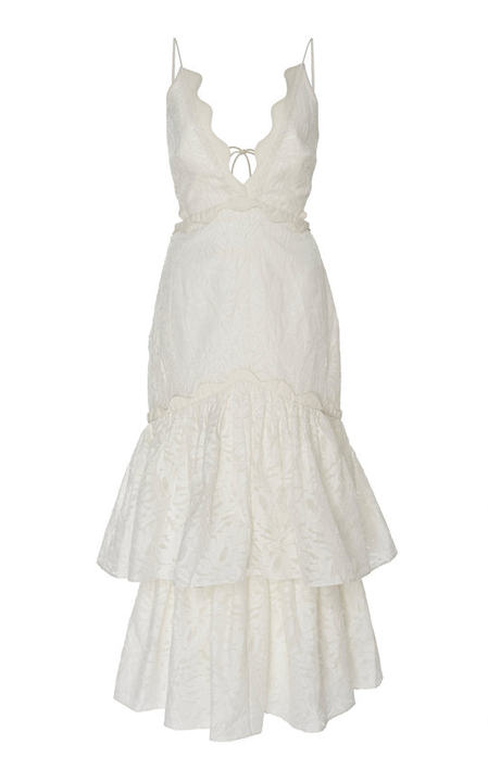 Lacruise Tier-Ruffle Lace Midi Dress展示图