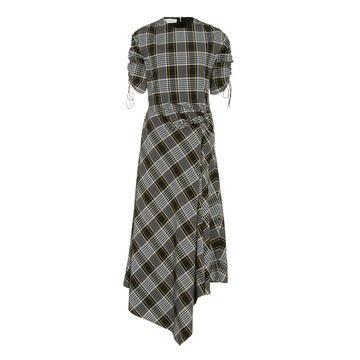 Ruched Plaid Midi Dress