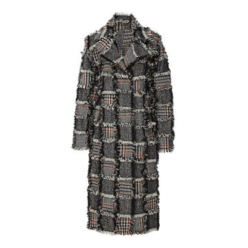 Fringe-Trimmed Wool-Alpaca Blend Plaid Coat