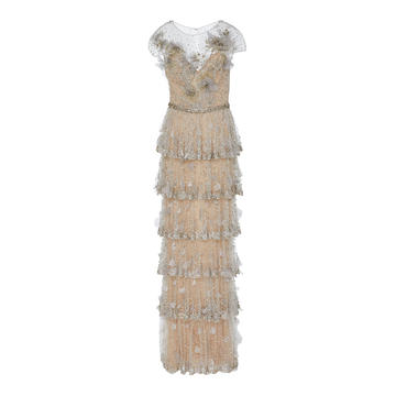 Embellished Tiered Organza Dress