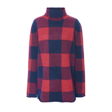 Plaid Wool-Alpaca-Blend Crew Neck Sweater