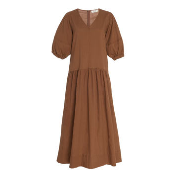 V-Neck Cotton Midi Dress