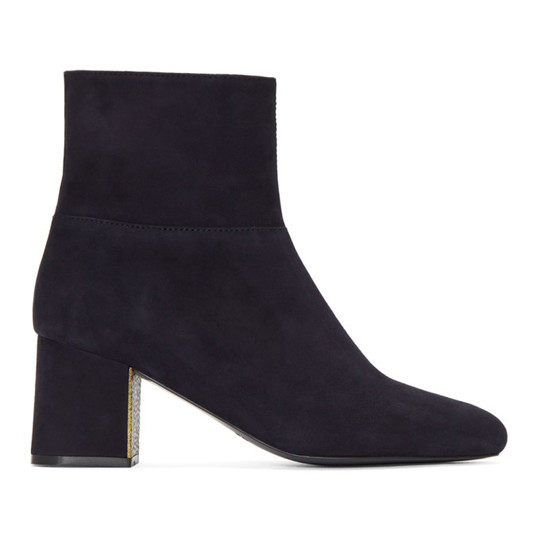 Navy Suede Almond Toe Boots展示图