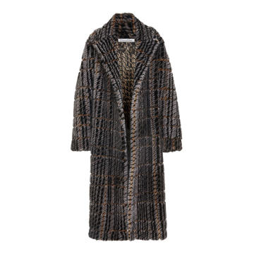 Tweed-Trimmed Mink Fur Coat