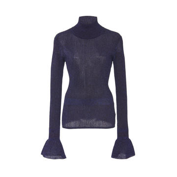 Lilia Metallic Rib-Knit Turtleneck Top