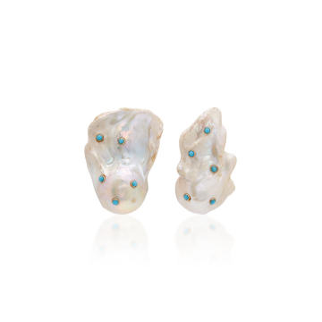 Pearl With Turquoise Stud Earrings