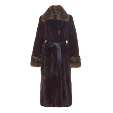 Leather-Trimmed Two-Tone Sable Fur Coat
