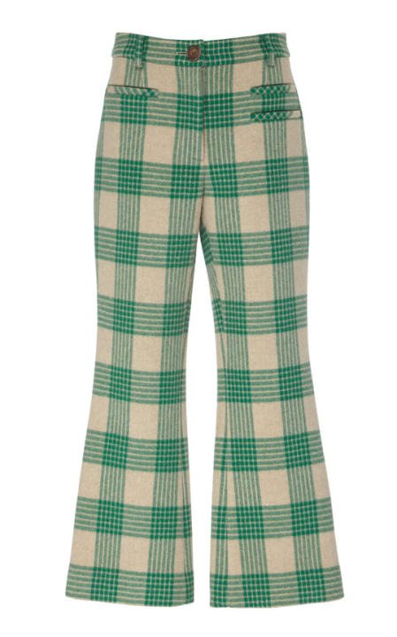 Maeve Wool-Blend Check Flared-Leg Cropped Pants展示图