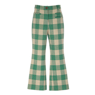 Maeve Wool-Blend Check Flared-Leg Cropped Pants