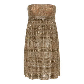 Strapless Metallic Embroidered Mini Dress