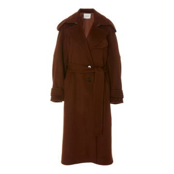 Long Belted Wool-Blend Trench Coat