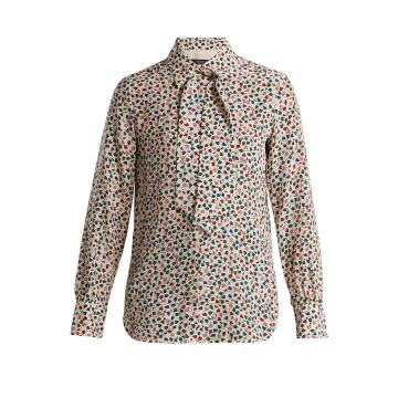 Leaf-print silk blouse