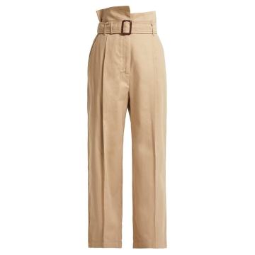 Paperbag-waist wide-leg cotton trousers