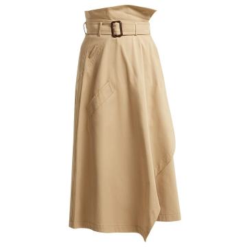 Paperbag-waist cotton midi skirt