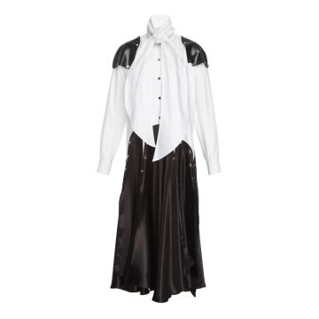 Cotton Leather-Effect Godet Shirt Dress