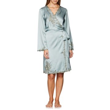 Lace-Trimmed Silk Short Robe