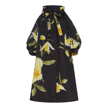 Hooded Floral-Print Silk Coat