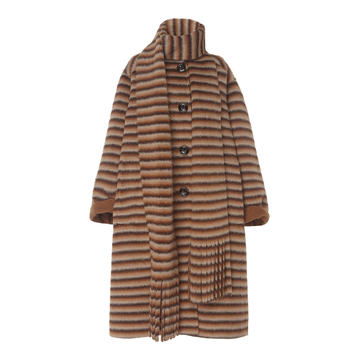 Striped Scarf-Accented Wool-Blend Coat