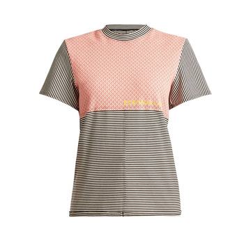 Round-neck striped cotton-blend T-shirt