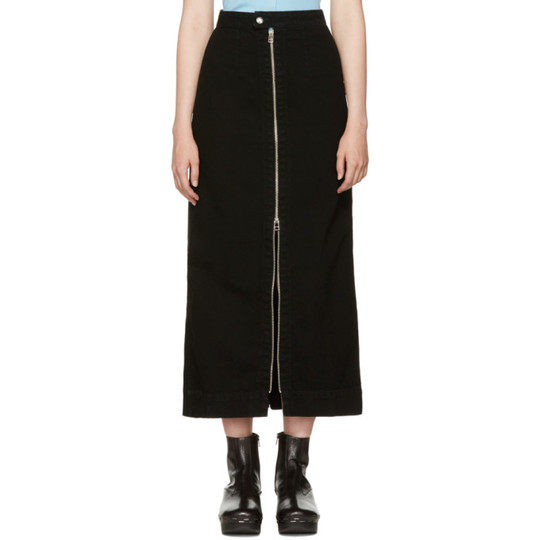 Black Denim Zip Front Skirt展示图