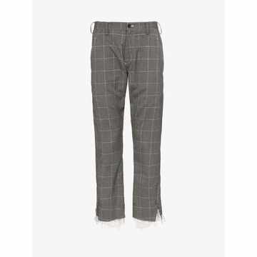 grey check slim-leg wool trousers