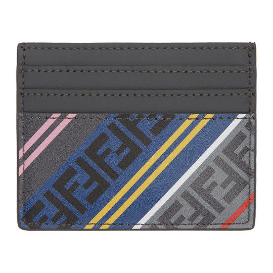 Grey Striped 'Forever Fendi' Card Holder展示图