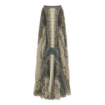 Pleated Printed Crepe Skirt