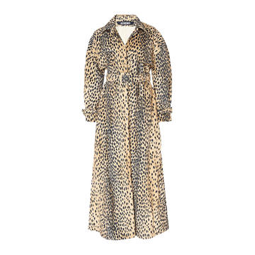 Long Animal-Print Belted Trench Coat