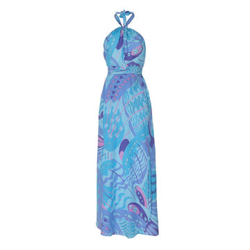 Bluebelle Twist-Front Silk Halter Dress