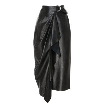 Fiova Belted Leather Wrap Skirt