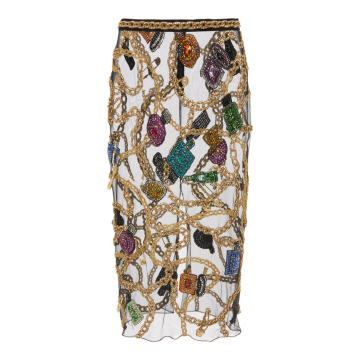Sheer Tulle Jewel Knee-Length Skirt