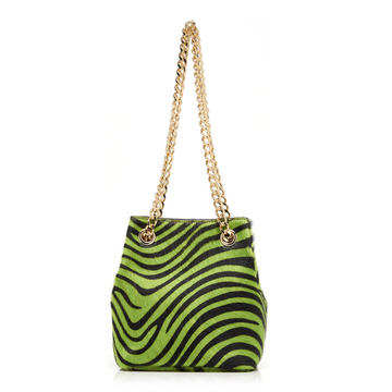 Olive Zebra Print Calf Hair Bucket Bag