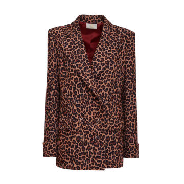 Double-Breasted Leopard-Print Blazer