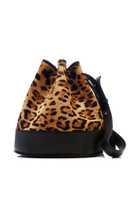 Large Leopard Print Leather Drawstring Bag展示图