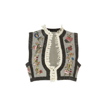 Cropped Floral Embroidered Vest