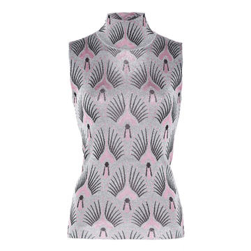 Mock Neck Lurex Printed Top