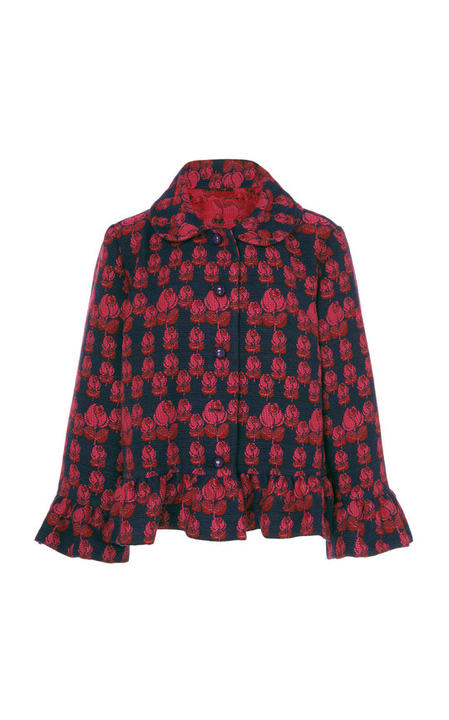 Ruffled Rosette Jacquard Cropped Cape Jacket展示图