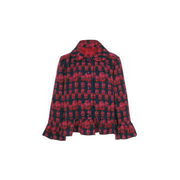 Ruffled Rosette Jacquard Cropped Cape Jacket