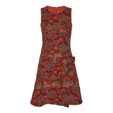 Wrap-Effect Harvest Bouquet Jacquard Dress