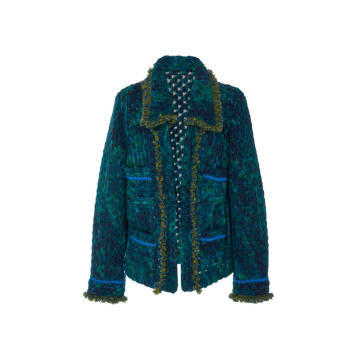 Fringe-Trimmed Pebble Knit Jacket